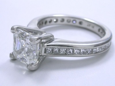 Asscher Cut Diamond Ring: 1.74 carat with 0.64 tcw Princess Cut ...