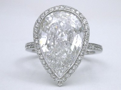 Pear Cut Diamond Ring: 5.27 carat with 1.45 ratio in 0.70 tcw Pave Halo ...