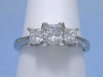 Princess Cut Diamond Ring: 0.70 carat Three Stone with 0.68 tcw Side ...